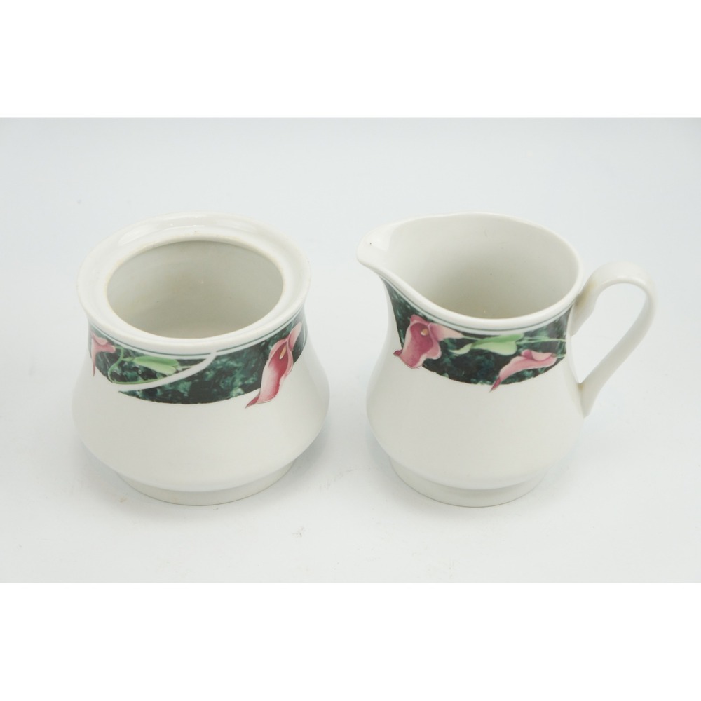 Gibson Creamer and Sugar Bowl Set Pink Calla Lily Trumps Floral China Good